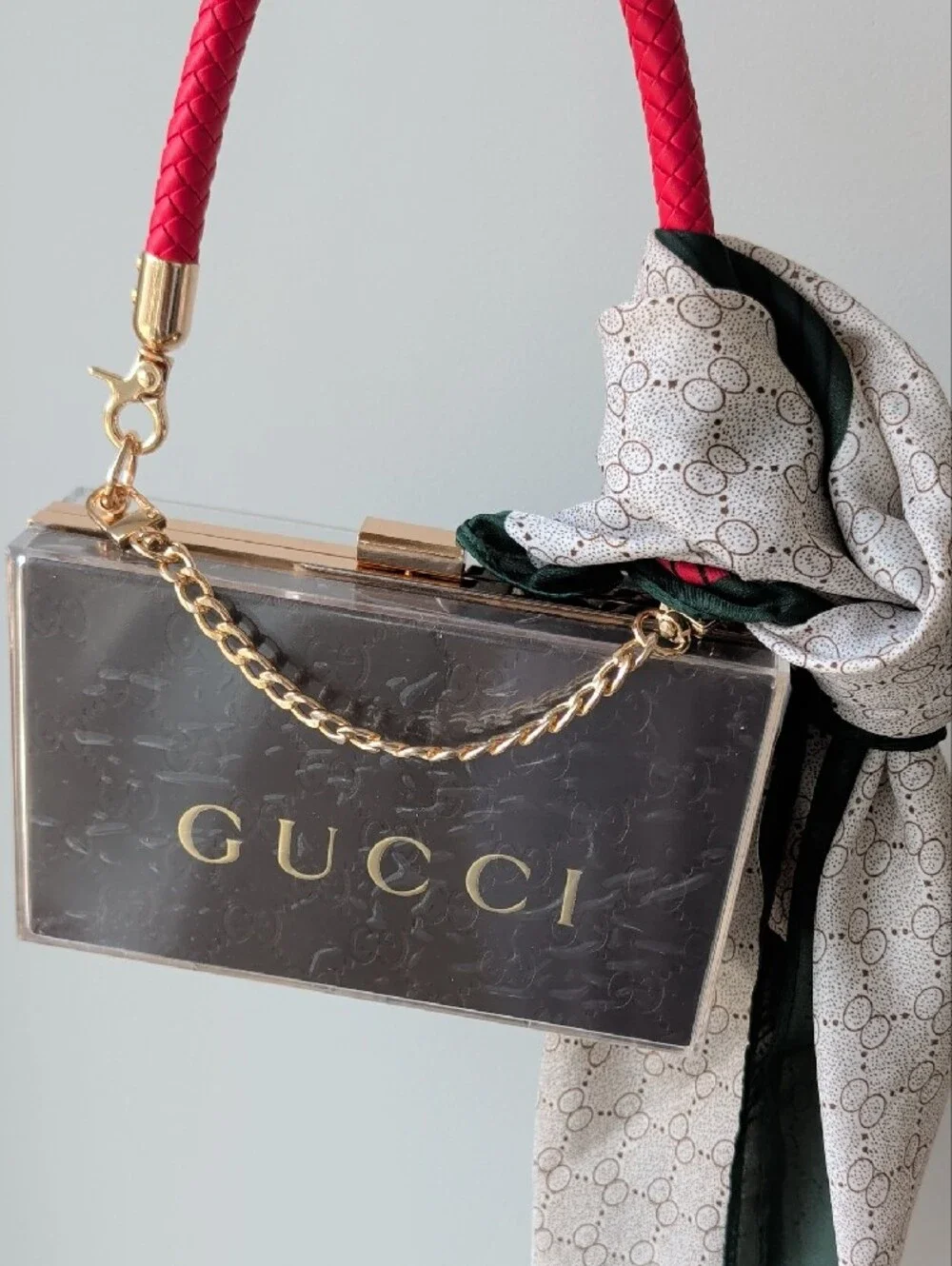 Gucci Black Acrylic Box Clutch with ♥️ Handle